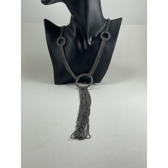 Joan Rivers Multichain And Circles 29 inch Necklace Rhinestone Dark Silver Tone - Picture 14 of 16